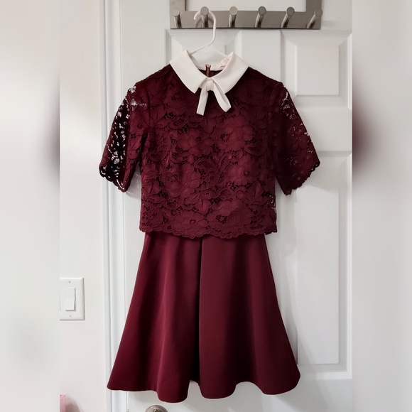 Ted Baker Dresses & Skirts - Ted Baker Burgundy Lace Dress with White Collar
